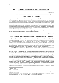 Институциональное развитие энергосервисной деятельности в России