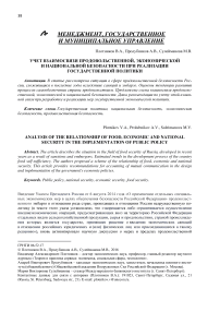 Учет взаимосвязи продовольственной, экономической и национальной безопасности при реализации государственной политики