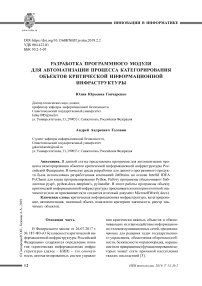 Разработка программного модуля для автоматизации процесса категорирования объектов критической информационной инфраструктуры