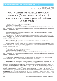 Рост и развитие мальков нильской тиляпии (Oreochromis niloticus L.) при использовании кормовой добавки Энзимспорин