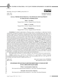 Правовые проблемы развития цифровых технологий в Российской Федерации