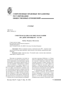 Смертная казнь как вид наказания по действующему УК РФ