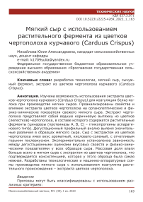 Мягкий сыр с использованием растительного фермента из цветков чертополоха курчавого (Carduus crispus)