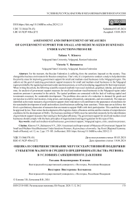 Оценка и совершенствование мер государственной поддержки субъектов малого и среднего предпринимательства региона в условиях санкционного давления