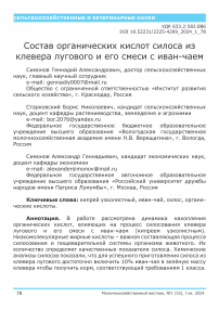 Состав органических кислот силоса из клевера лугового и его смеси с иван-чаем