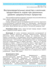 Воспроизводительные качества и молочная продуктивность коров при различных уровнях среднесуточных приростов