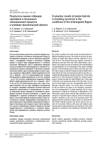 Результаты оценки гибридов картофеля в питомниках селекционного процесса в условиях Архангельской области