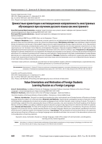 Ценностные ориентации и мотивационная направленность иностранных обучающихся при изучении русского языка как иностранного