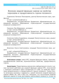 Влияние жидкой фракции навоза на свойства чернозёма и продуктивность гороха посевного