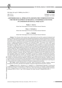 Методический подход к оценке совокупного потенциала развития региональных предпринимательских экосистем в условиях пространственной неоднородности