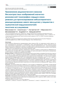 Применение радиомического анализа бесконтрастных изображений магнитнорезонансной томографии сердца в кино режиме для прогнозирования неблагоприятного ремоделирования левого желудочка у пациентов с ишемической кардиомиопатией: пилотное исследование