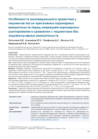 Особенности миокардиального кровотока у пациентов после чрескожных коронарных вмешательств перед операцией коронарного шунтирования в сравнении с пациентами без эндоваскулярных вмешательств