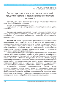Гистоструктура кожи и ее связь с шерстной продуктивностью у овец кыргызского горного мериноса