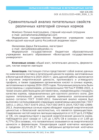 Сравнительный анализ питательных свойств различных категорий сочных кормов
