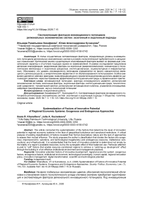 Систематизация факторов инновационного потенциала региональных экономических систем: экзогенный и эндогенный подходы