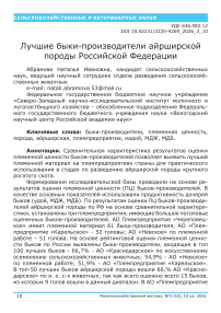Лучшие быки-производители айрширской породы Российской Федерации