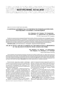 Солнечная активность и особенности гемореологических нарушений у больных стенокардией