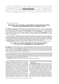 Динамика портального давления в отдален ном периоде острого экспериментального панкреатита