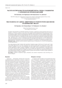 Частота встречаемости нарушений ритма сердца у пациентов с саркоидозом органов дыхания