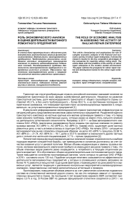 Роль экономического анализа в оценке деятельности вагонного ремонтного предприятия