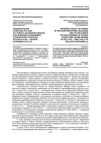 Национальная политика России на Северо-Западном Кавказе и ее влияние на динамику этнической структуры региона в XIX - первой половине XX в.