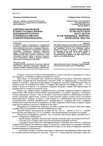 Кадровое обеспечение в сфере государственной молодежной политики в Забайкальском крае: социологический анализ