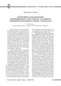 Когнитивное моделирование топонимического пространства (на примере топонимов центрального района г. Волгограда) (диплом III степени)