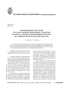 Формирование векторов государственной поддержки субъектов малого и среднего предпринимательства (на примере Волгоградской области)