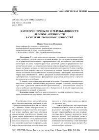 Категории прибыли и результативности деловой активности в системе рыночных ценностей