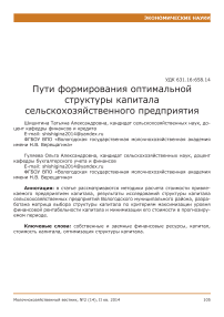 Пути формирования оптимальной структуры капитала сельскохозяйственного предприятия