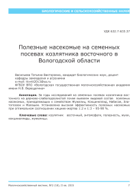 Полезные насекомые на семенных посевах козлятника восточного в Вологодской области