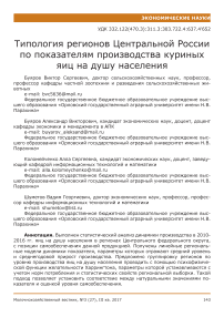 Типология регионов центральной России по показателям производства куриных яиц на душу населения