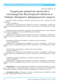 Тенденции развития молочного скотоводства Вологодской области и Северо-Западного федерального округа