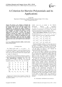 A Criterion for Hurwitz Polynomials and its Applications