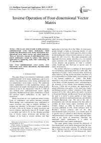 Inverse Operation of Four-dimensional Vector Matrix