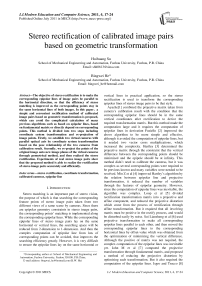 Stereo rectification of calibrated image pairs based on geometric transformation