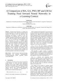 A Comparison of BA, GA, PSO, BP and LM for Training Feed forward Neural Networks in e-Learning Context
