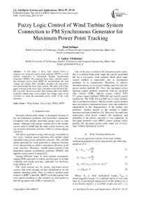 Fuzzy Logic Control of Wind Turbine System Connection to PM Synchronous Generator for Maximum Power Point Tracking