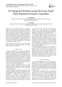 0/1 Knapsack Problem using Diversity based Dual Population Genetic Algorithm
