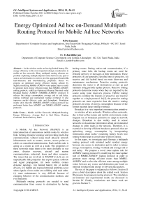 Energy Optimized Ad hoc on-Demand Multipath Routing Protocol for Mobile Ad hoc Networks