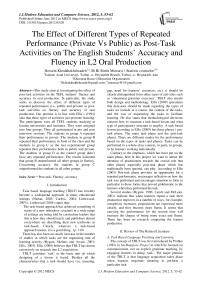 The Effect of Different Types of Repeated Performance (Private Vs Public) as Post-Task Activities on The English Students' Accuracy and Fluency in L2 Oral Production