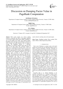 Discussion on Damping Factor Value in PageRank Computation