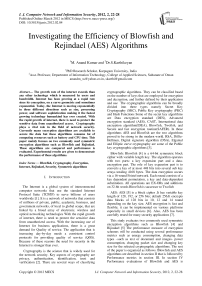 Investigating the Efficiency of Blowfish and Rejindael (AES) Algorithms