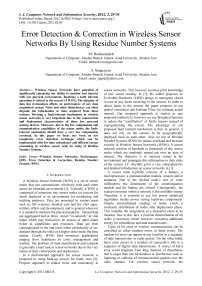 Error Detection & Correction in Wireless Sensor Networks By Using Residue Number Systems