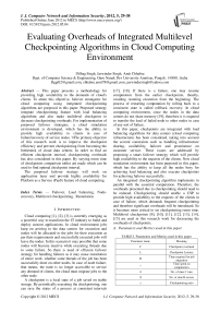 Evaluating Overheads of Integrated Multilevel Checkpointing Algorithms in Cloud Computing Environment