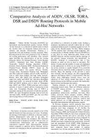 Comparative Analysis of AODV, OLSR, TORA, DSR and DSDV Routing Protocols in Mobile Ad-Hoc Networks