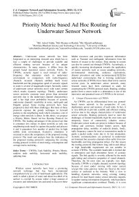 Priority Metric based Ad Hoc Routing for Underwater Sensor Network