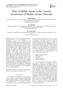 Role of Mobile Agents in the Layered Architecture of Mobile Ad-hoc Networks