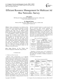 Efficient Resource Management for Multicast Ad Hoc Networks: Survey