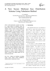 A New Secure Multicast Key Distribution Scheme Using Tabulation Method